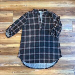 Women’s Casual Brown and Red Tunic Top Shirt with 3/4 Sleeves.